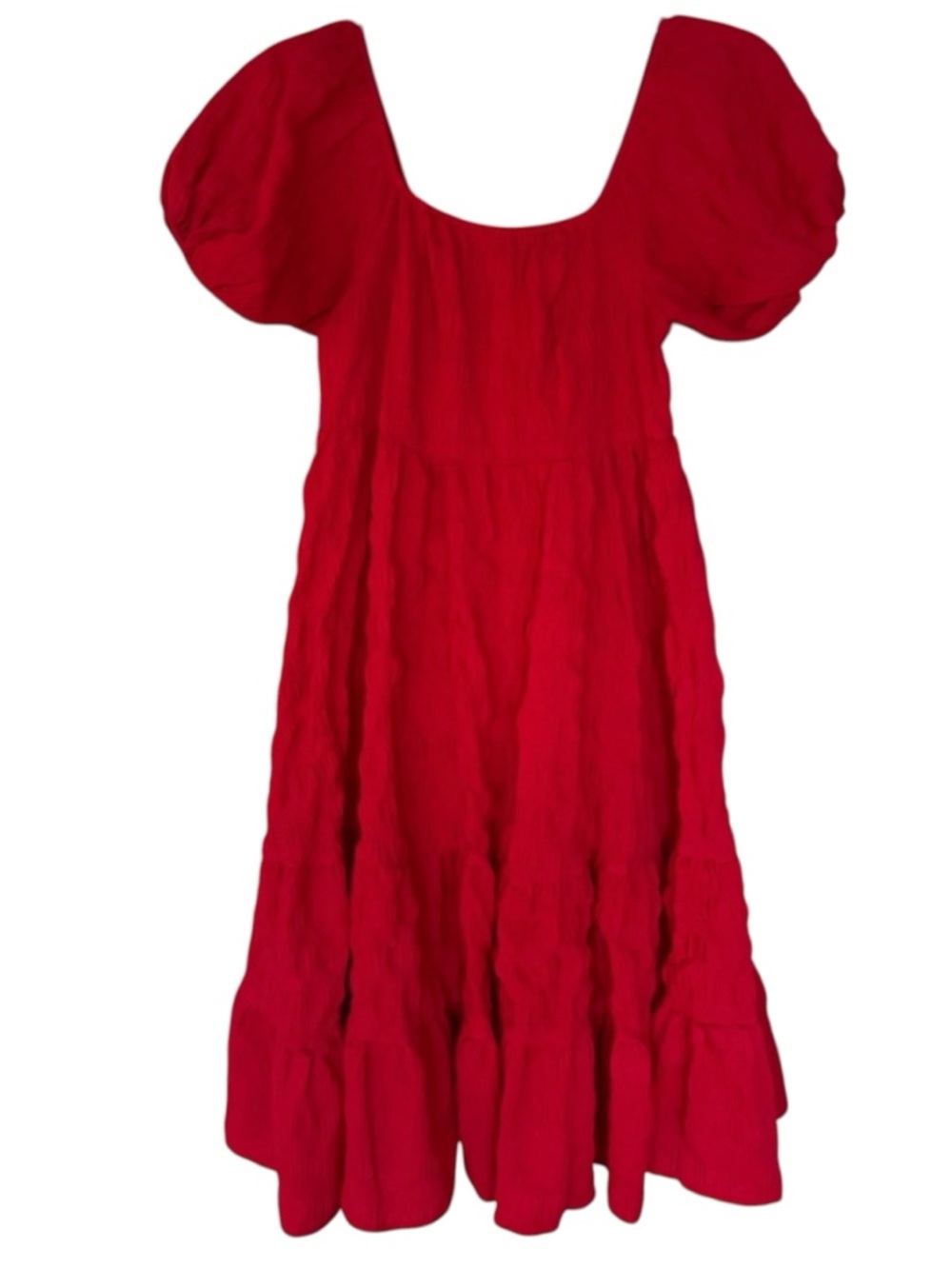 Shein Women’s Red Bohemian Chic Ruched Tiered Smock Dress Size 4 Small
